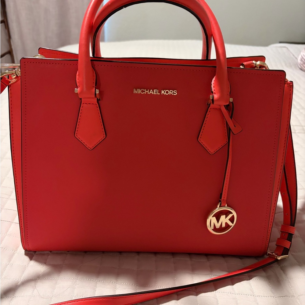 Michael Kors Red Satchel with Gold Accents Excellent condition